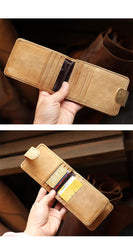 Cool Leather Mens Card billfold Wallet Trifold SMall Bifold License Wallet Camel Card Holders For Men