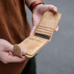 Cool Leather Mens Card billfold Wallet Trifold SMall Bifold License Wallet Camel Card Holders For Men - imessengerbags