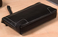 Cool Leather Mens Clutch Wristlet Bag Black Zipper Clutch Wallet for Men