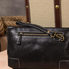 Cool Leather Mens Clutch Wristlet Bag Black Zipper Clutch Wallet for Men
