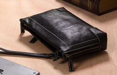 Cool Leather Mens Clutch Wristlet Bag Black Zipper Clutch Wallet for Men