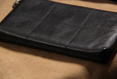 Cool Leather Mens Clutch Wristlet Bag Black Zipper Clutch for Men