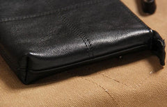 Cool Leather Mens Clutch Wristlet Bag Black Zipper Clutch for Men