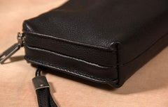 Cool Leather Mens Clutch Wristlet Bag Black Zipper Clutch for Men