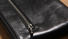 Cool Leather Mens Clutch Wristlet Bag Black Zipper Clutch for Men