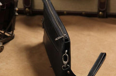 Cool Leather Mens Clutch Wristlet Bag Black Zipper Clutch for Men