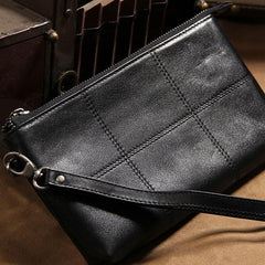 Cool Leather Mens Clutch Wristlet Bag Black Zipper Clutch for Men