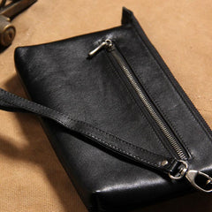 Cool Leather Mens Clutch Wristlet Bag Black Zipper Clutch for Men