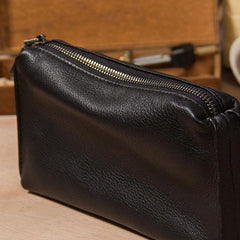 Cool Leather Mens Clutch Wristlet Bag Black Zipper Clutch for Men