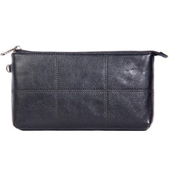Cool Leather Mens Clutch Wristlet Bag Black Zipper Clutch for Men