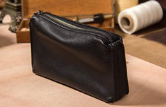 Cool Leather Mens Clutch Wristlet Bag Black Zipper Clutch for Men