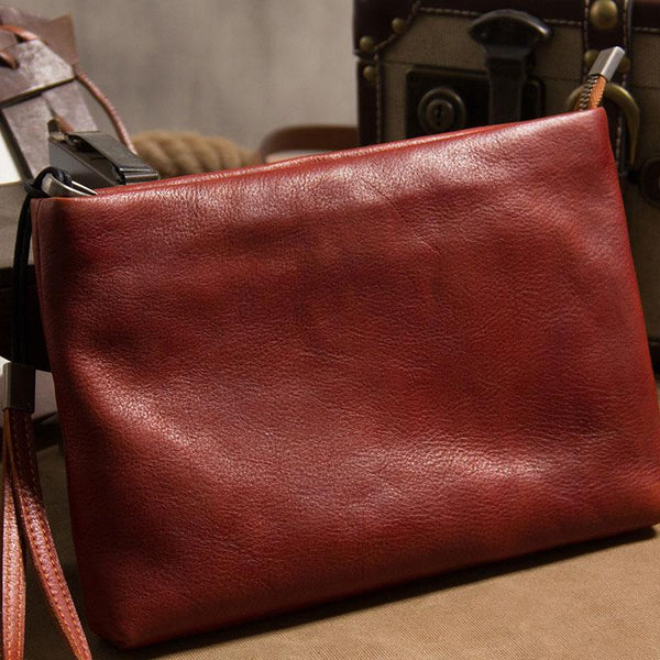 Cool Leather Mens Clutch Wristlet Bag Brown Zipper Clutch for Men - imessengerbags