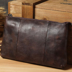 Cool Leather Mens Clutch Wristlet Bag Handmade Vintage Zipper Clutch for Men