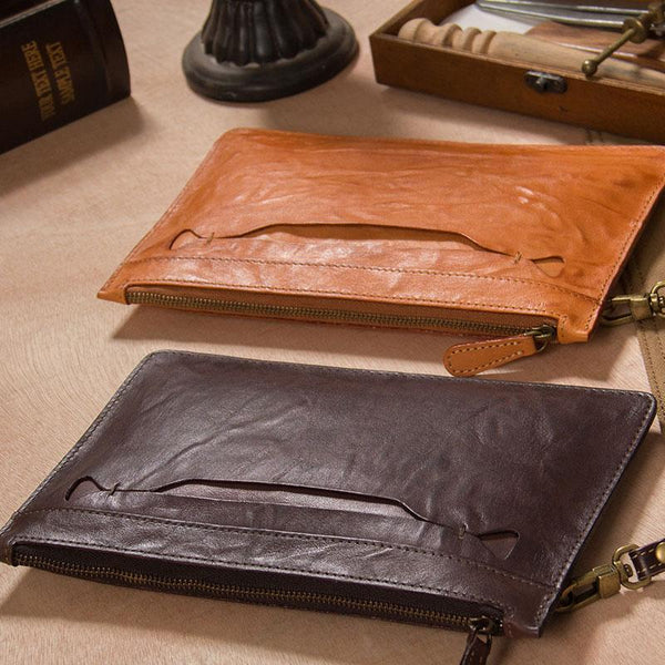 Cool Leather Mens Clutch Wristlet Bag Vintage Zipper Clutch for Men - imessengerbags