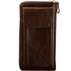 Cool Leather Mens Coffee Long Zipper Clutch Wallet Long Wallet for Men - imessengerbags