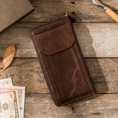 Cool Leather Mens Coffee Long Zipper Clutch Wallet Long Wallet for Men - imessengerbags