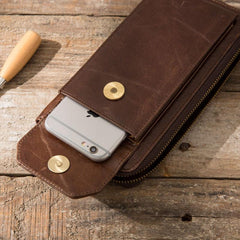 Cool Leather Mens Coffee Long Zipper Clutch Wallet Long Wallet for Men - imessengerbags