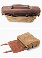 Cool Canvas Leather Mens Side Bag Black Shoulder Bag Khaki Messenger Bag for Men - imessengerbags