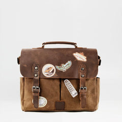 Cool Canvas Leather Mens Side Bag Black Shoulder Bag Khaki Messenger Bag for Men - imessengerbags