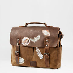 Cool Canvas Leather Mens Side Bag Black Shoulder Bag Khaki Messenger Bag for Men - imessengerbags