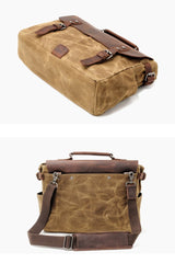 Cool Canvas Leather Mens Side Bag Black Shoulder Bag Khaki Messenger Bag for Men - imessengerbags