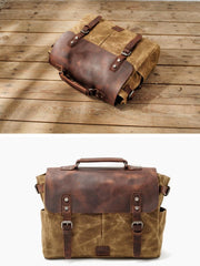 Cool Canvas Leather Mens Side Bag Black Shoulder Bag Khaki Messenger Bag for Men - imessengerbags