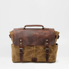Cool Canvas Leather Mens Side Bag Black Shoulder Bag Khaki Messenger Bag for Men - imessengerbags