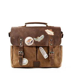 Cool Canvas Leather Mens Side Bag Black Shoulder Bag Khaki Messenger Bag for Men - imessengerbags