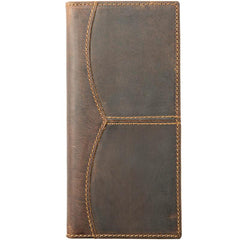 Cool Leather Mens Brown Bifold Long Wallets Long Wallet Clutch Card Wallet for Men - imessengerbags