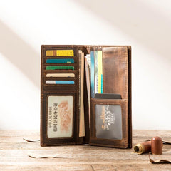 Cool Leather Mens Brown Bifold Long Wallets Long Wallet Clutch Card Wallet for Men - imessengerbags