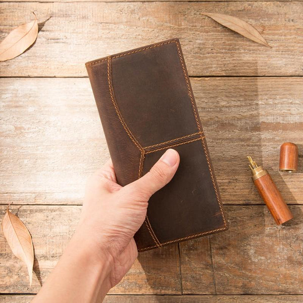 Cool Leather Mens Brown Bifold Long Wallets Long Wallet Clutch Card Wallet for Men - imessengerbags