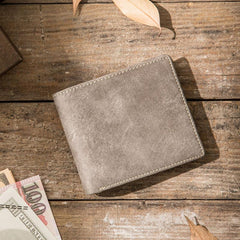 Cool Leather Mens Gray Small Wallet Bifold Vintage Slim billfold Wallet for Men - imessengerbags