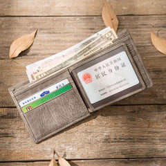 Cool Leather Mens Gray Small Wallet Bifold Vintage Slim billfold Wallet for Men - imessengerbags