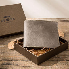 Cool Leather Mens Gray Small Wallet Bifold Vintage Slim billfold Wallet for Men - imessengerbags