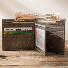 Cool Leather Mens Gray Small Wallet Bifold Vintage Slim billfold Wallet for Men - imessengerbags