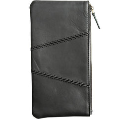 Cool Black Leather Mens Slim Long Zipper Clutch Wallet Long Wallet Phone Bag for Men - imessengerbags