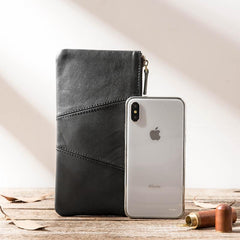 Cool Black Leather Mens Slim Long Zipper Clutch Wallet Long Wallet Phone Bag for Men - imessengerbags