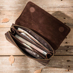 Cool Leather Mens Large Long Zipper Clutch Wallet Long Wallet for Men - imessengerbags