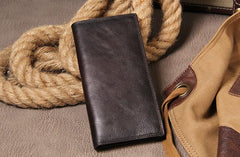 Cool Leather Mens Long Leather Wallet Bifold Slim Wallet for Men - imessengerbags