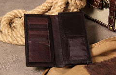 Cool Leather Mens Long Leather Wallet Bifold Slim Wallet for Men - imessengerbags