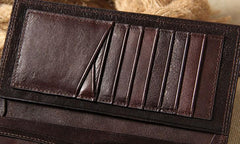 Cool Leather Mens Long Leather Wallet Bifold Slim Wallet for Men - imessengerbags