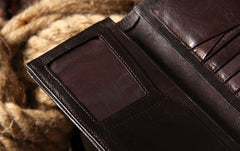 Cool Leather Mens Long Leather Wallet Bifold Slim Wallet for Men - imessengerbags