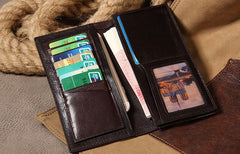 Cool Leather Mens Long Leather Wallet Bifold Slim Wallet for Men - imessengerbags