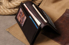 Cool Leather Mens Long Leather Wallet Bifold Slim Wallet for Men - imessengerbags
