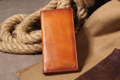 Cool Leather Mens Long Leather Wallet Bifold Slim Wallet for Men - imessengerbags