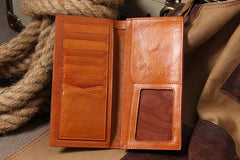 Cool Leather Mens Long Leather Wallet Bifold Slim Wallet for Men - imessengerbags