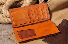 Cool Leather Mens Long Leather Wallet Bifold Slim Wallet for Men - imessengerbags