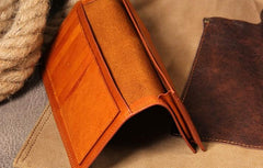 Cool Leather Mens Long Leather Wallet Bifold Slim Wallet for Men - imessengerbags