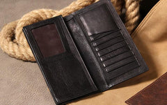 Cool Leather Mens Long Leather Wallet Bifold Slim Wallet for Men - imessengerbags