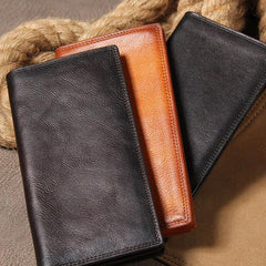Cool Leather Mens Long Leather Wallet Bifold Slim Wallet for Men - imessengerbags